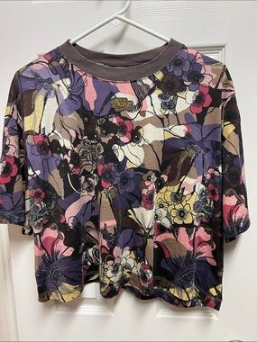 Nike Floral Cropped Tee in Purple, Pink, Cream, Brown, Black